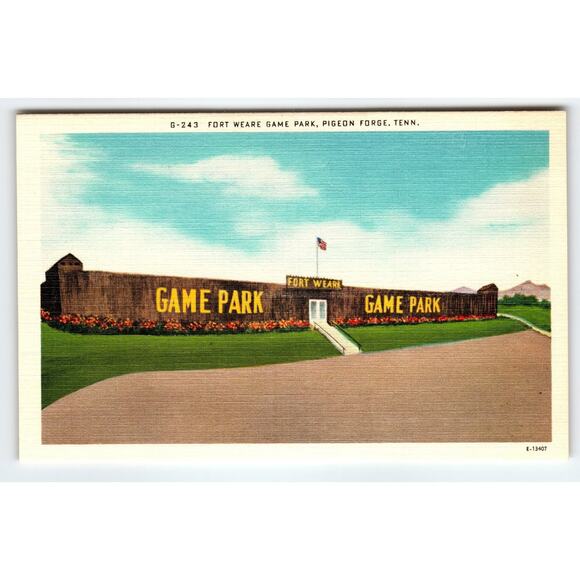 Vintage Linen Postcard Fort Weare Game Park Pigeon Forge TN 1940s - Picture 1 of 2